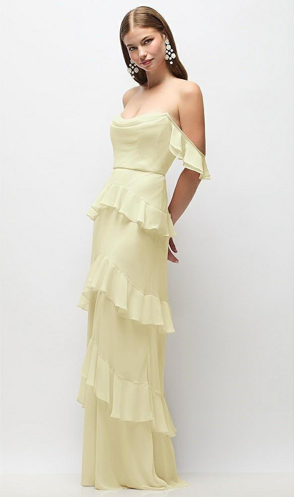 off-the-shoulder cowl chiffon tiered ruffle maxi dress with convertible ruffle straps