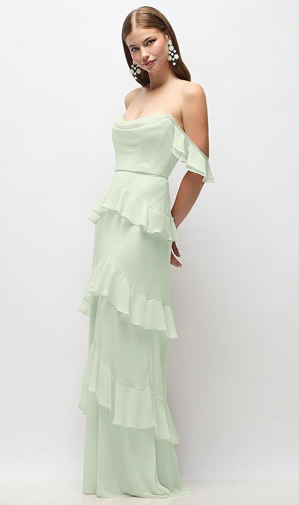 off-the-shoulder cowl chiffon tiered ruffle maxi dress with convertible ruffle straps