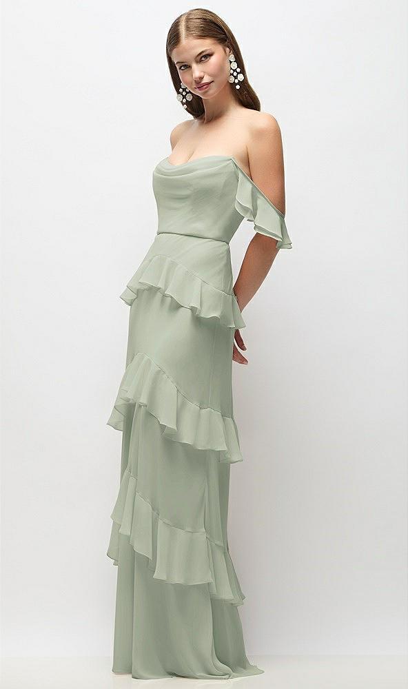 off-the-shoulder cowl chiffon tiered ruffle maxi dress with convertible ruffle straps