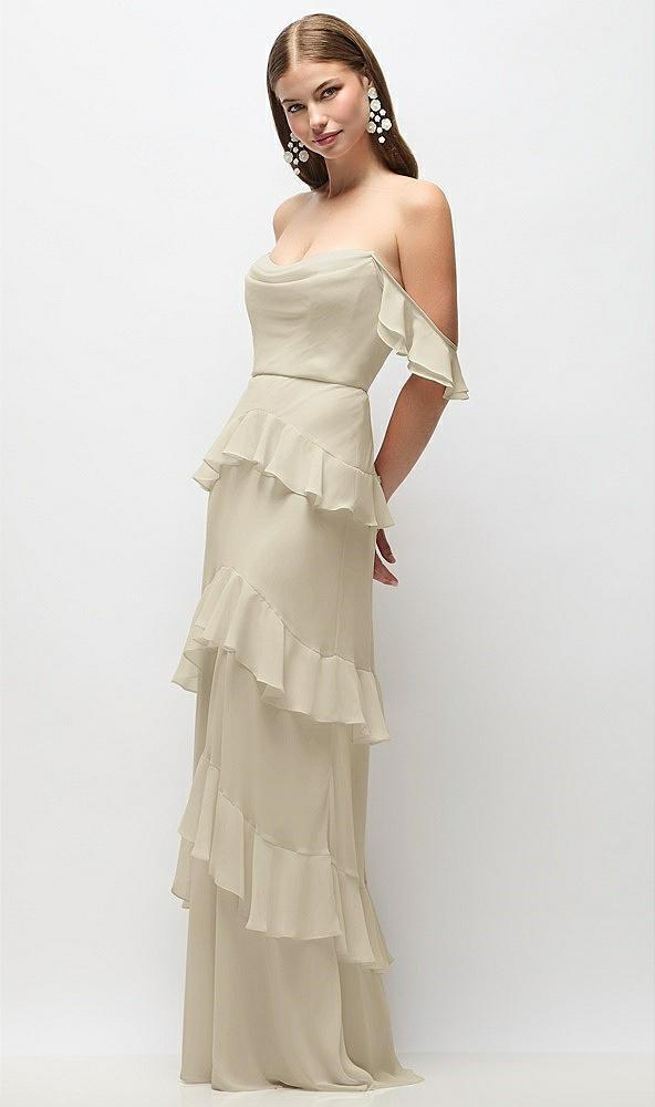 off-the-shoulder cowl chiffon tiered ruffle maxi dress with convertible ruffle straps