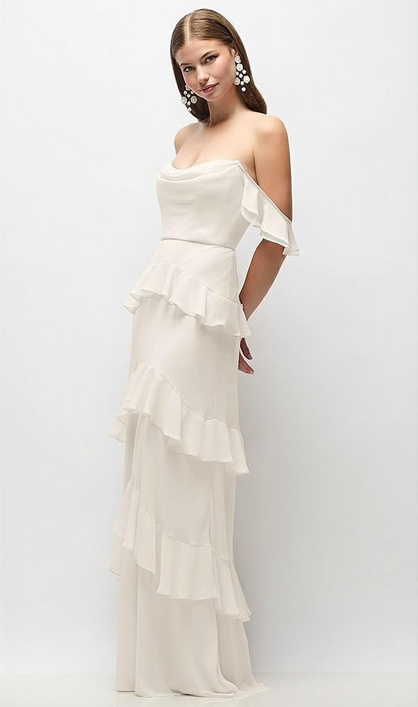 off-the-shoulder cowl chiffon tiered ruffle maxi dress with convertible ruffle straps