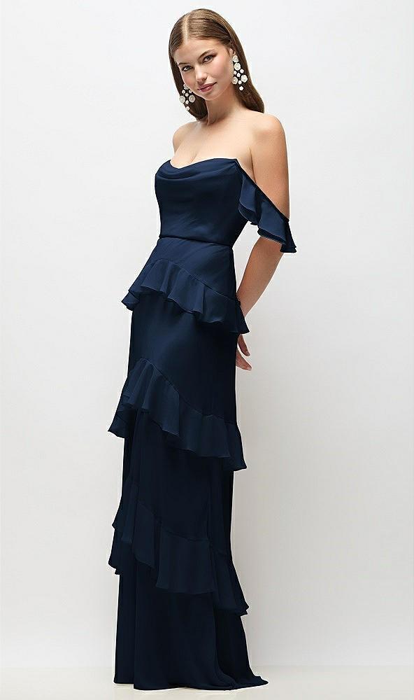 off-the-shoulder cowl chiffon tiered ruffle maxi dress with convertible ruffle straps