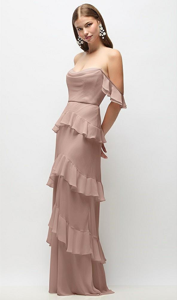 off-the-shoulder cowl chiffon tiered ruffle maxi dress with convertible ruffle straps