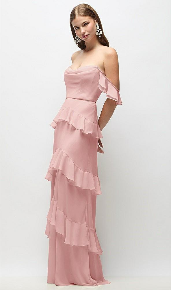 off-the-shoulder cowl chiffon tiered ruffle maxi dress with convertible ruffle straps