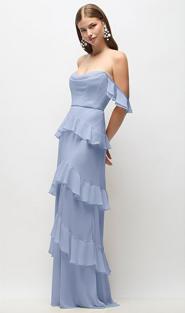 off-the-shoulder cowl chiffon tiered ruffle maxi dress with convertible ruffle straps