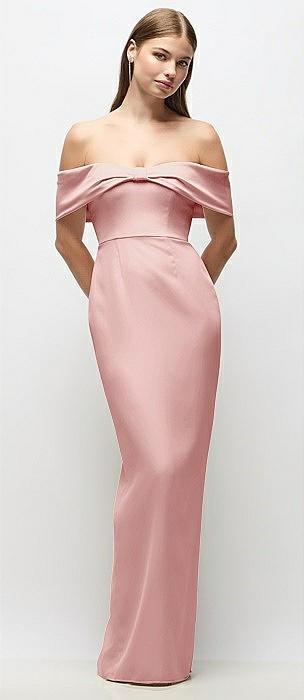 off-the-shoulder crepe column maxi dress with bow-pinch detail