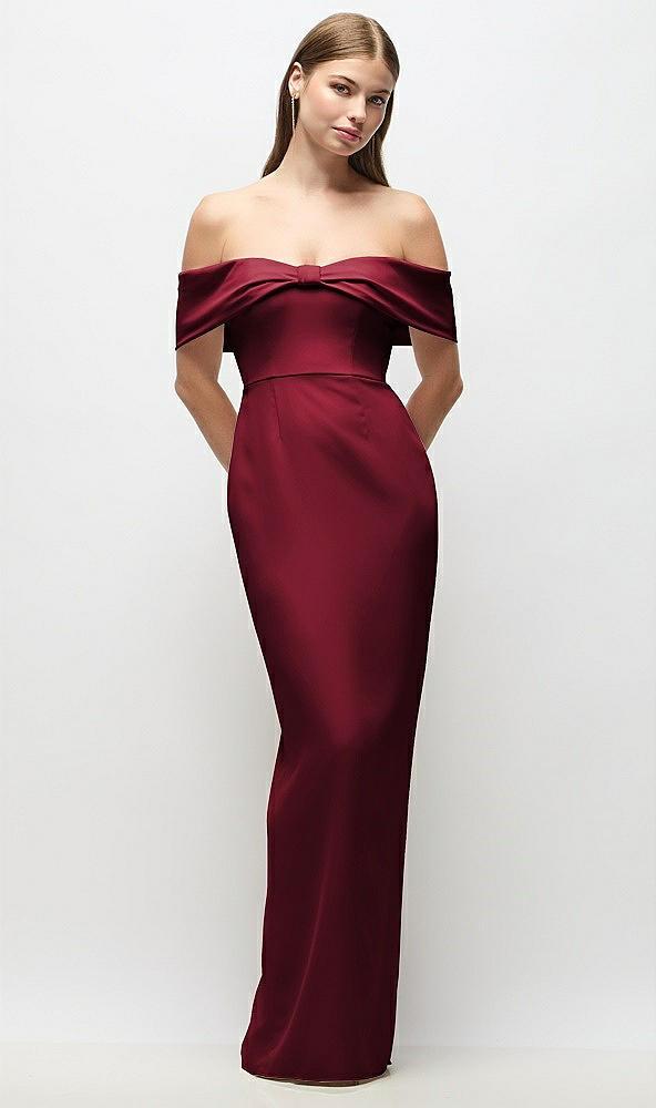 off-the-shoulder crepe column maxi dress with bow-pinch detail