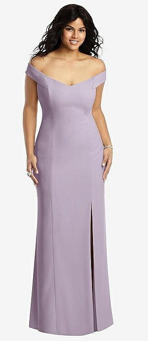 off-the-shoulder criss cross back trumpet gown
