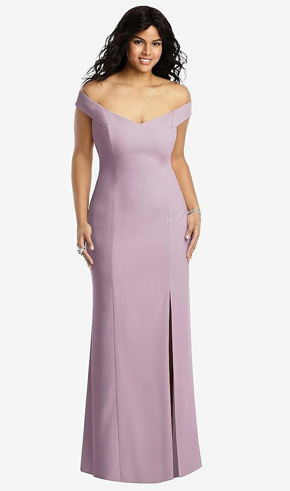 off-the-shoulder criss cross back trumpet gown