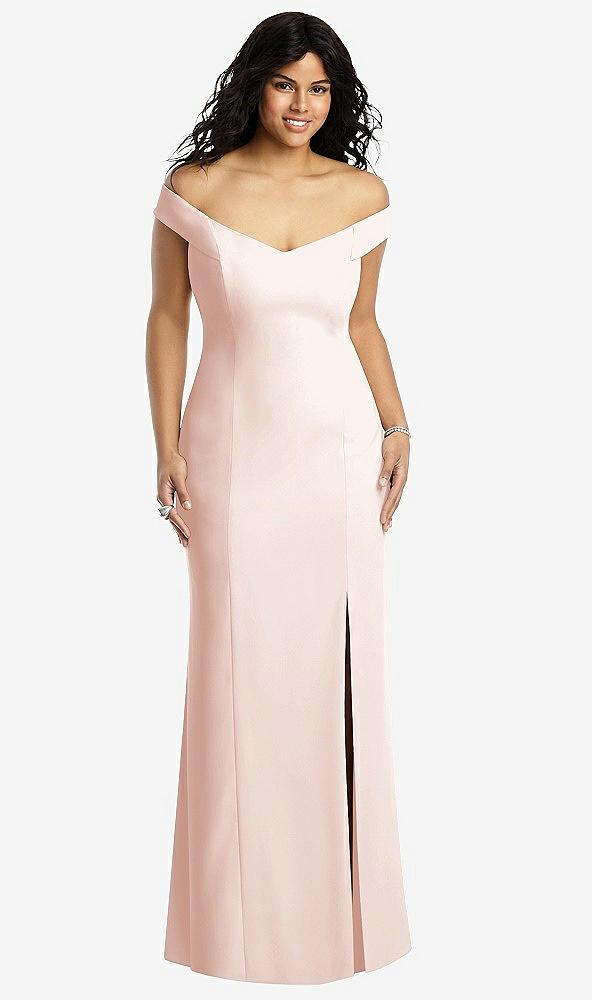 off-the-shoulder criss cross back trumpet gown