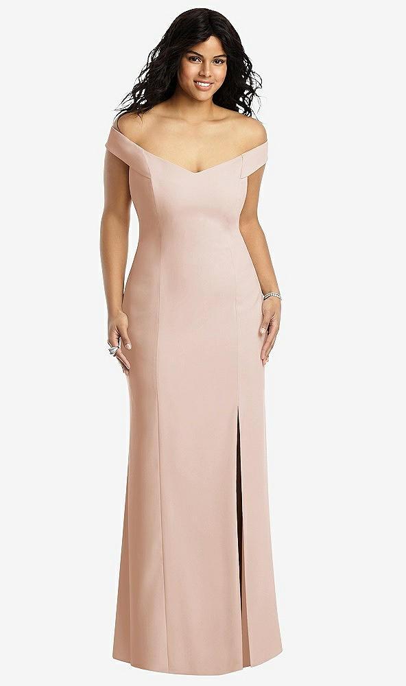 off-the-shoulder criss cross back trumpet gown