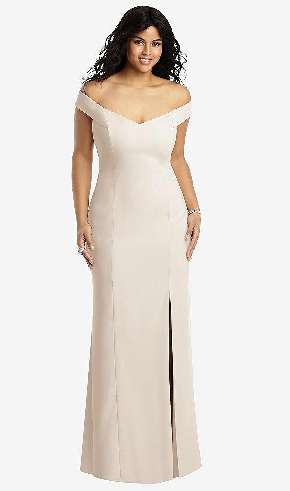 off-the-shoulder criss cross back trumpet gown