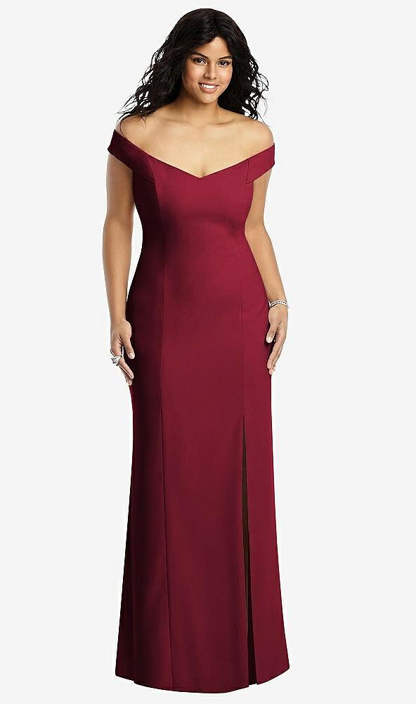 off-the-shoulder criss cross back trumpet gown