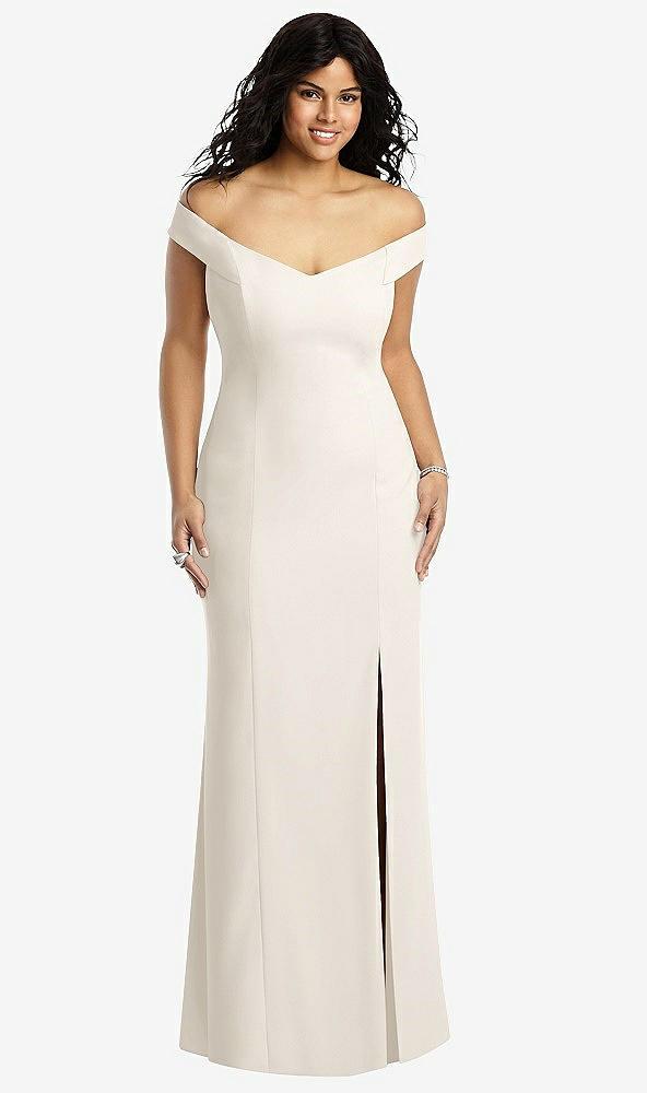 off-the-shoulder criss cross back trumpet gown