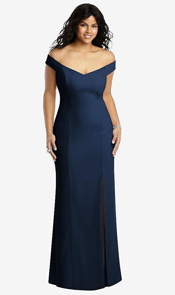 off-the-shoulder criss cross back trumpet gown