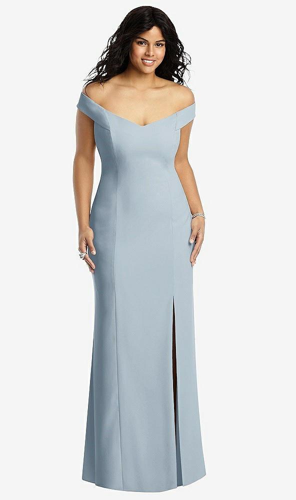 off-the-shoulder criss cross back trumpet gown