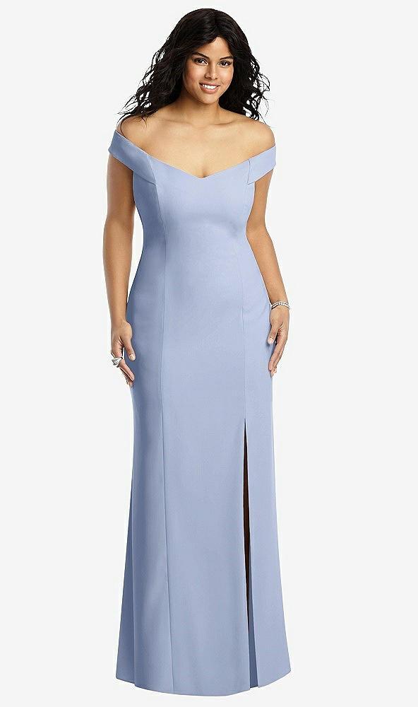 off-the-shoulder criss cross back trumpet gown