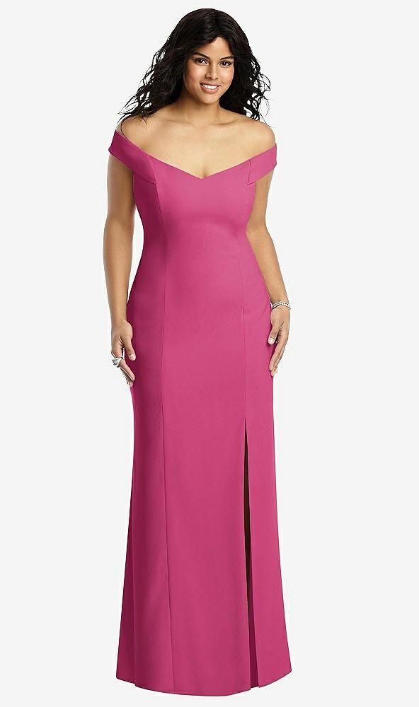 off-the-shoulder criss cross back trumpet gown