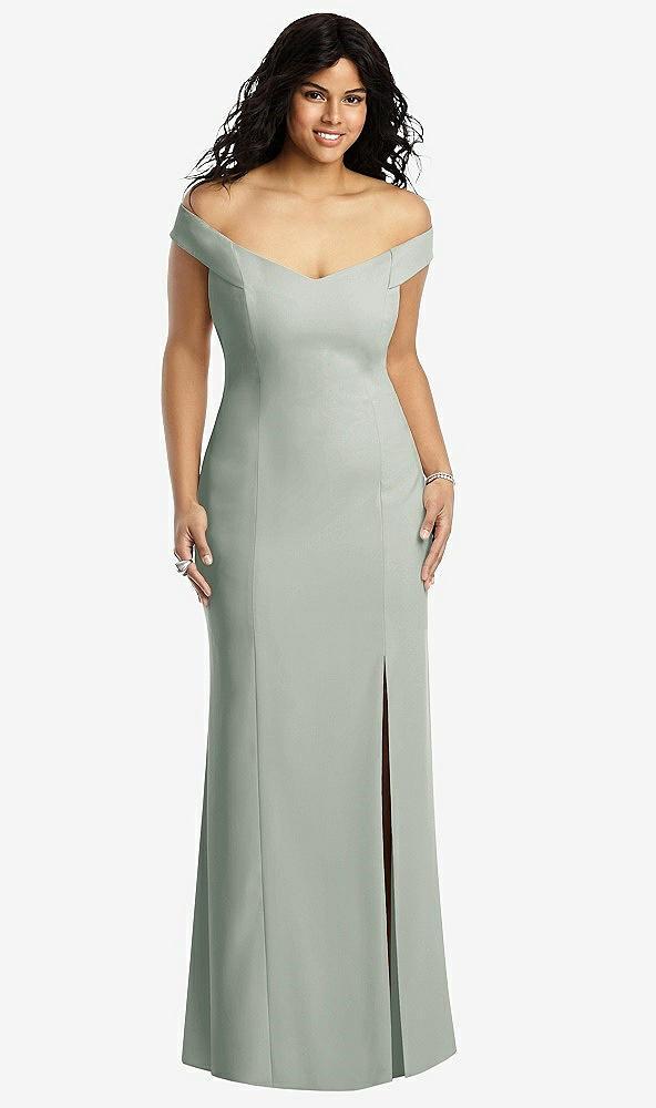 off-the-shoulder criss cross back trumpet gown