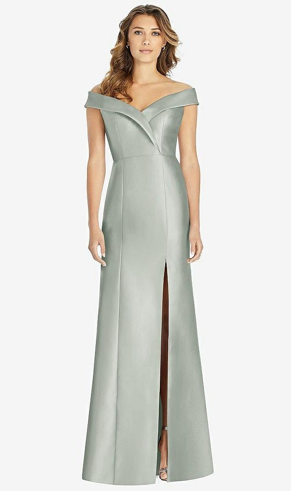off-the-shoulder cuff trumpet gown with front slit