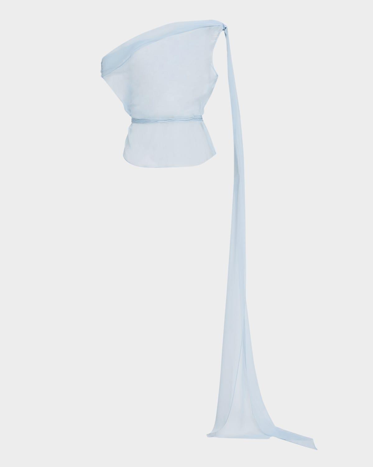 off-the-shoulder drape silk chiffon top