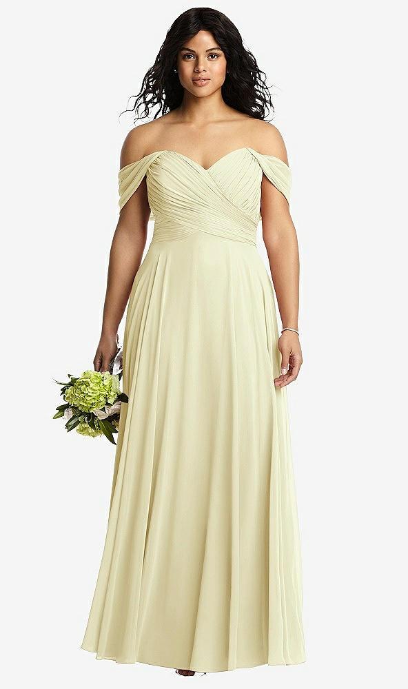 off-the-shoulder draped chiffon maxi dress