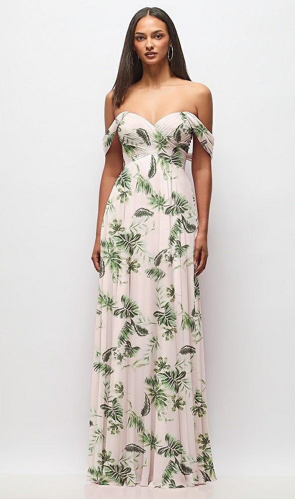 off-the-shoulder draped chiffon maxi dress