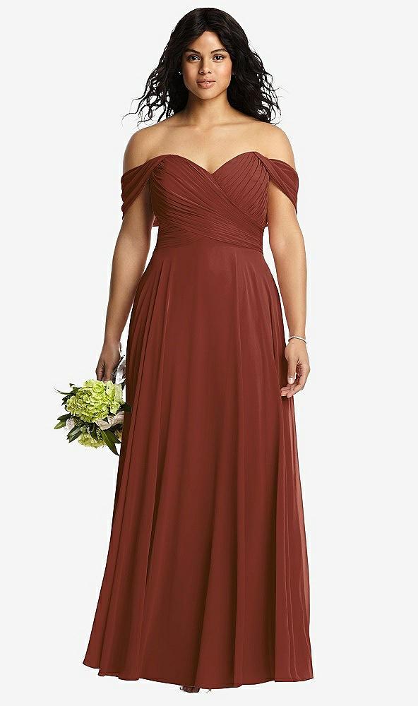 off-the-shoulder draped chiffon maxi dress