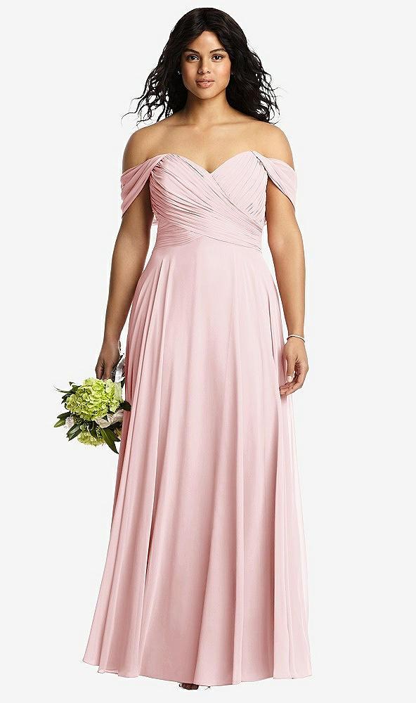 off-the-shoulder draped chiffon maxi dress