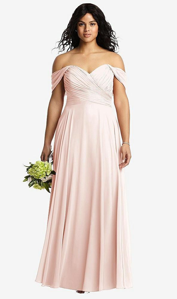 off-the-shoulder draped chiffon maxi dress