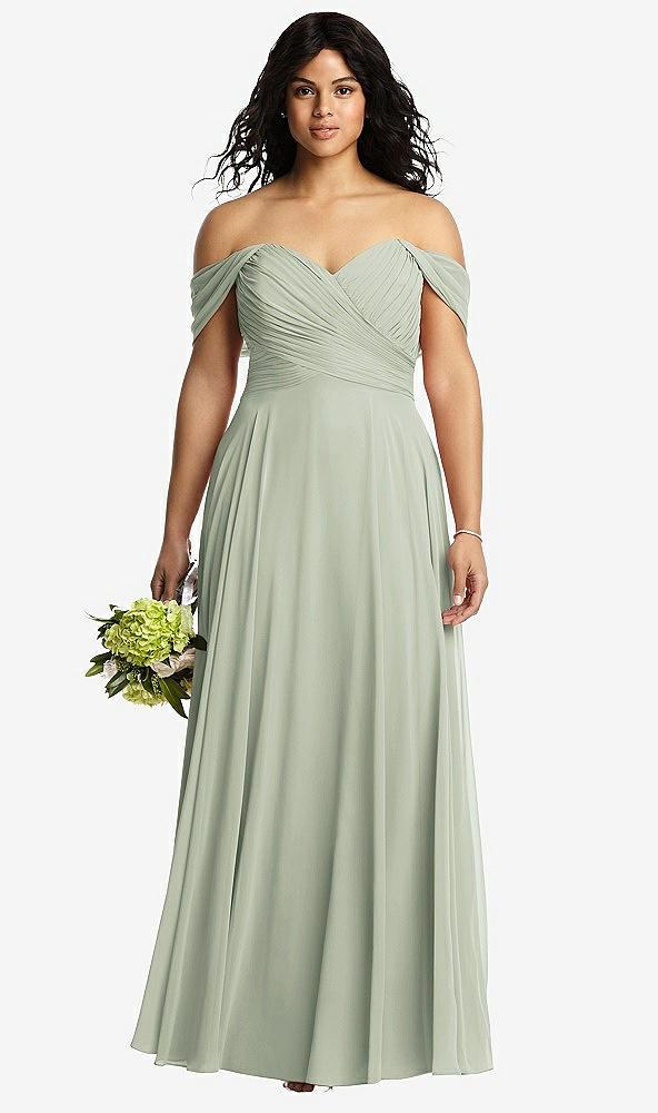 off-the-shoulder draped chiffon maxi dress