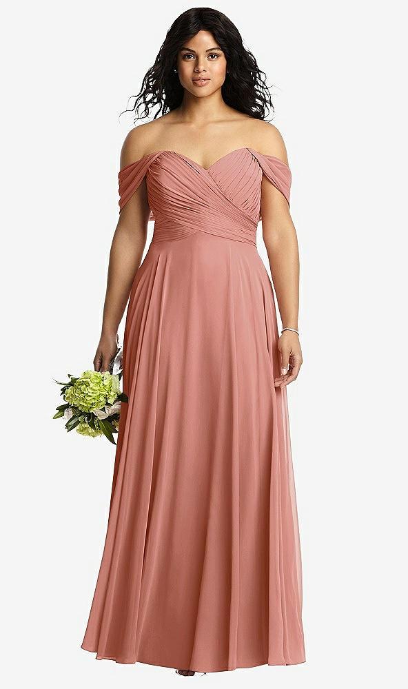 off-the-shoulder draped chiffon maxi dress