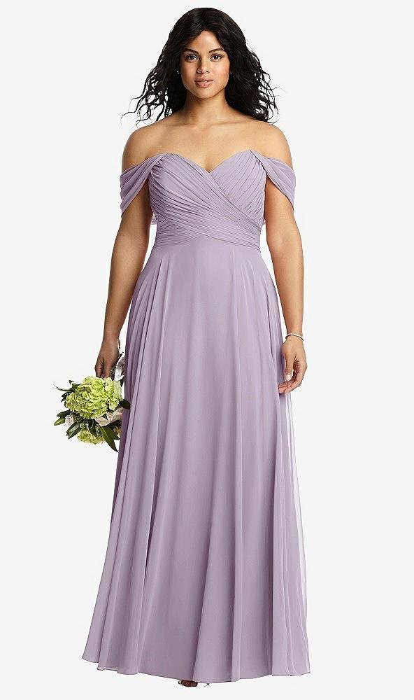 off-the-shoulder draped chiffon maxi dress