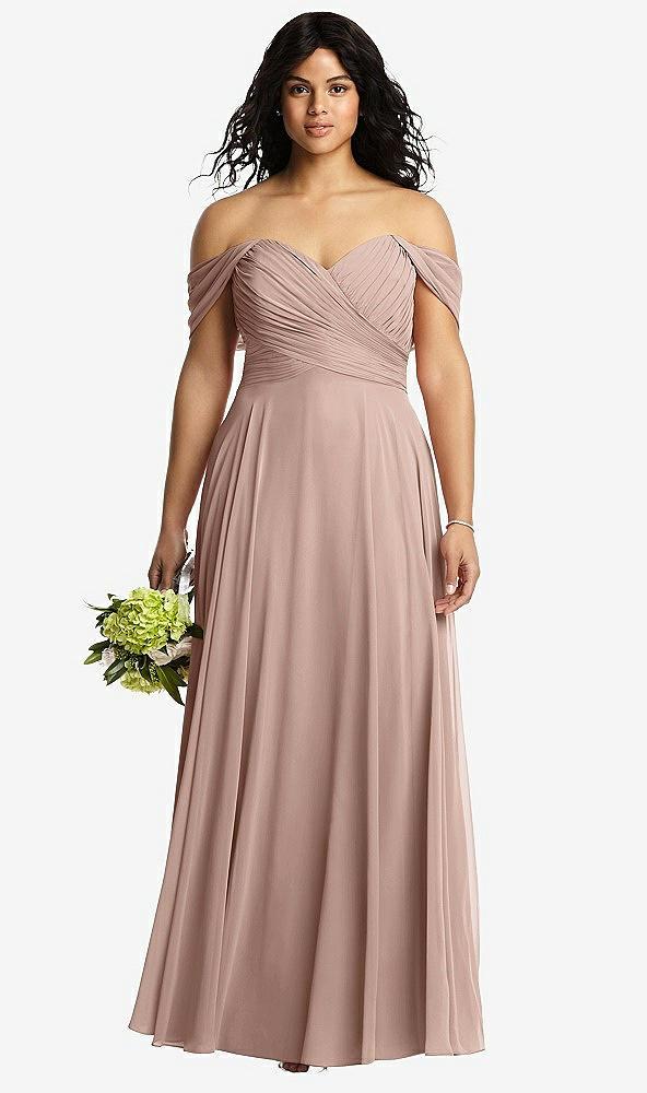 off-the-shoulder draped chiffon maxi dress