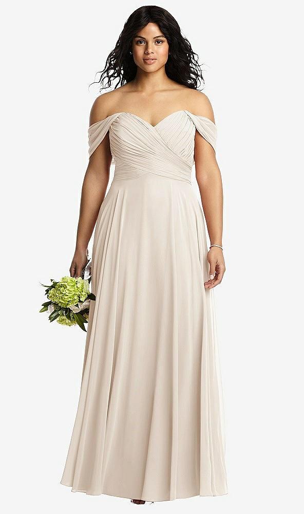 off-the-shoulder draped chiffon maxi dress