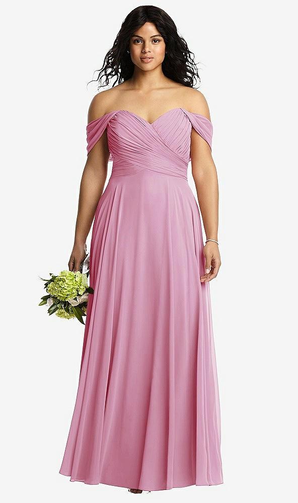off-the-shoulder draped chiffon maxi dress