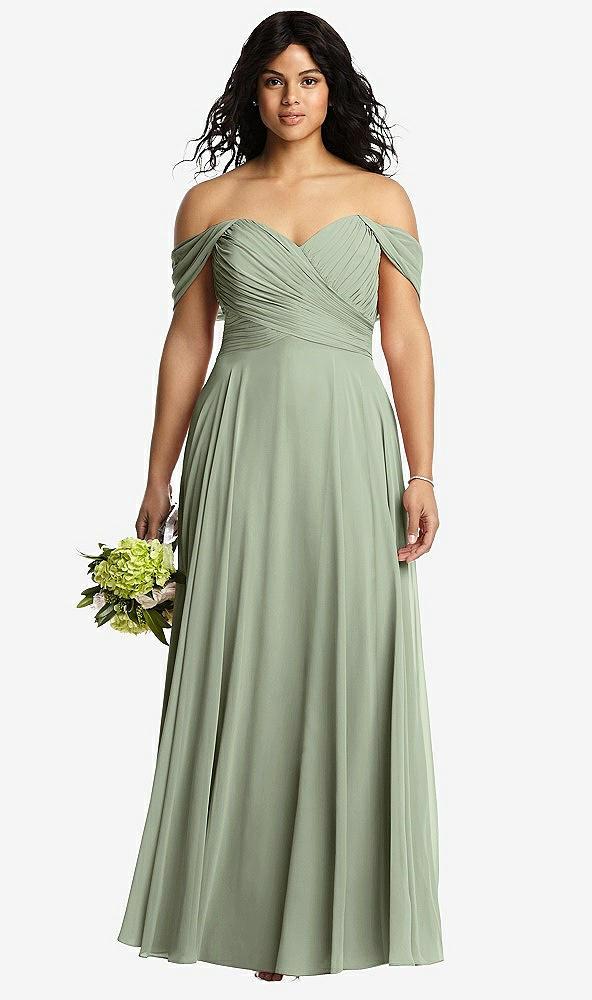 off-the-shoulder draped chiffon maxi dress