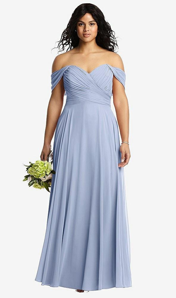 off-the-shoulder draped chiffon maxi dress