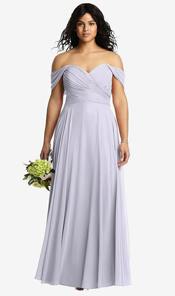 off-the-shoulder draped chiffon maxi dress