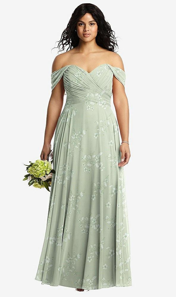 off-the-shoulder draped chiffon maxi dress