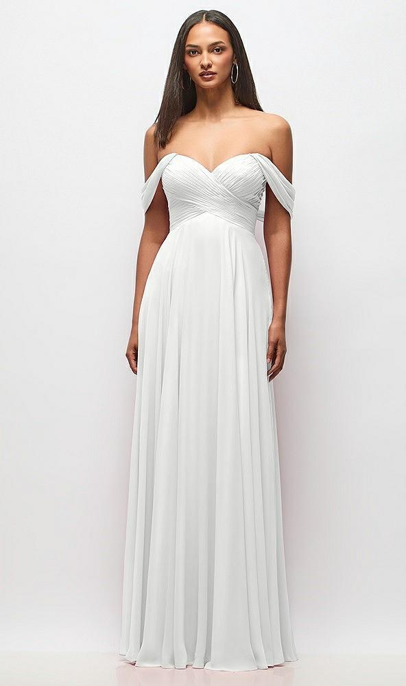 off-the-shoulder draped chiffon maxi dress