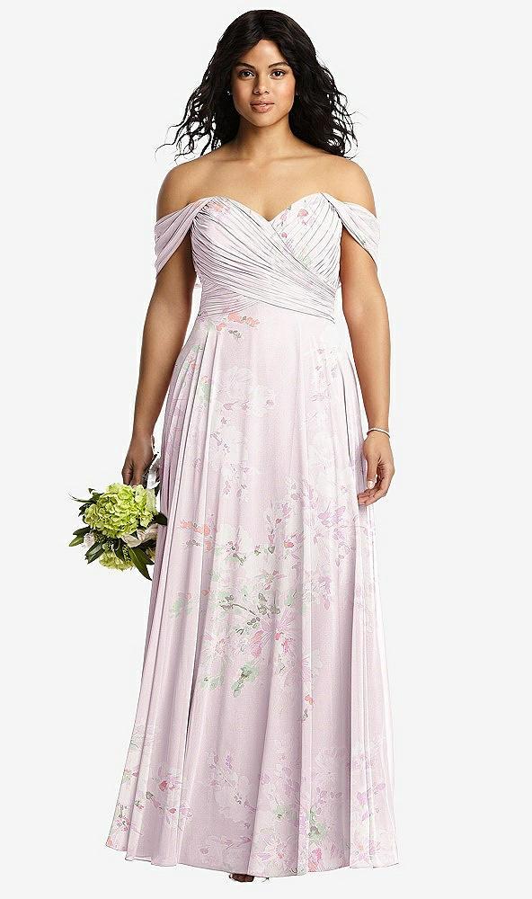 off-the-shoulder draped chiffon maxi dress
