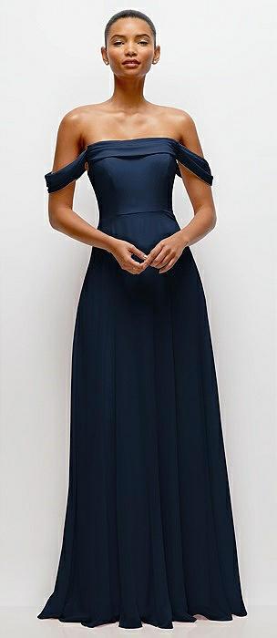 off-the-shoulder draped neckline maxi dress