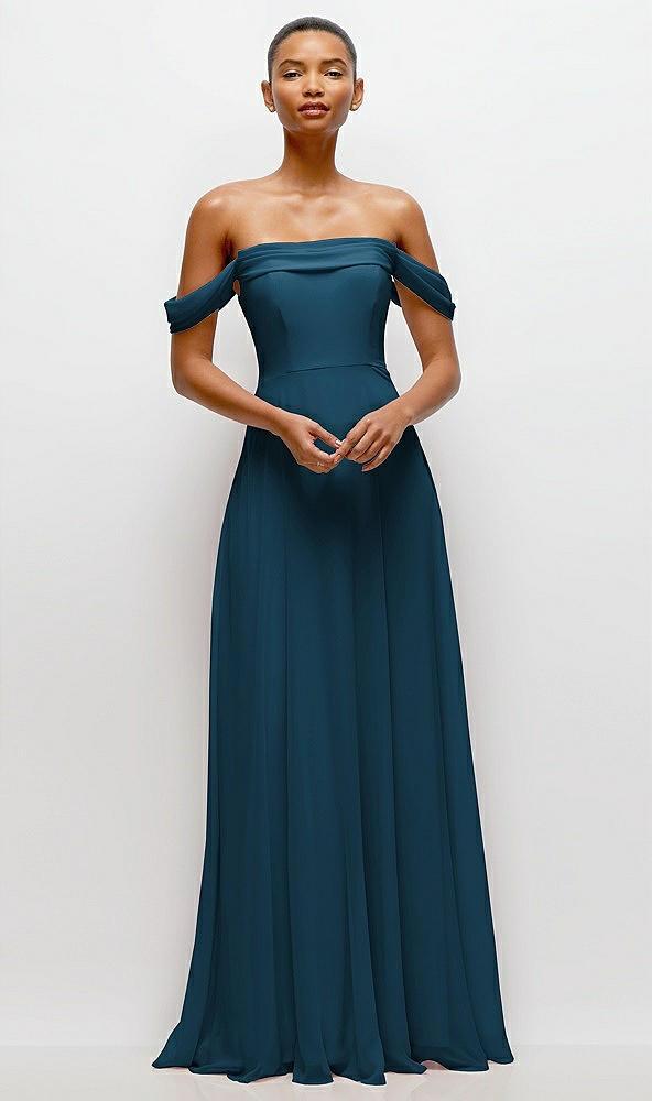 off-the-shoulder draped neckline maxi dress