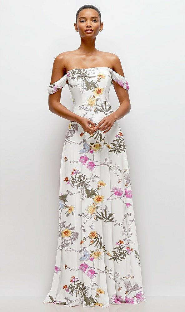 off-the-shoulder draped neckline maxi dress