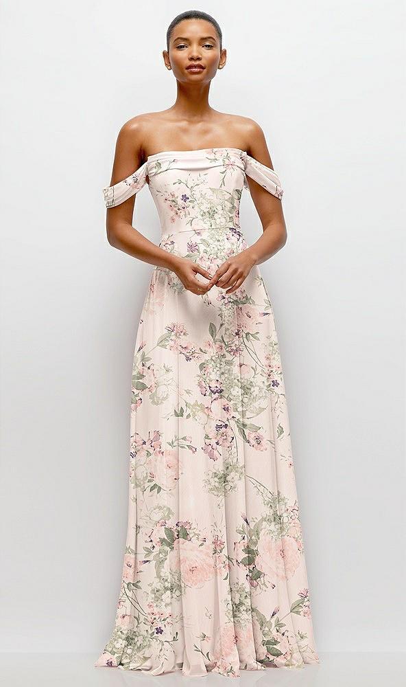 off-the-shoulder draped neckline maxi dress