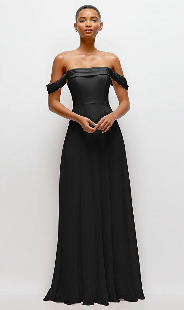 off-the-shoulder draped neckline maxi dress