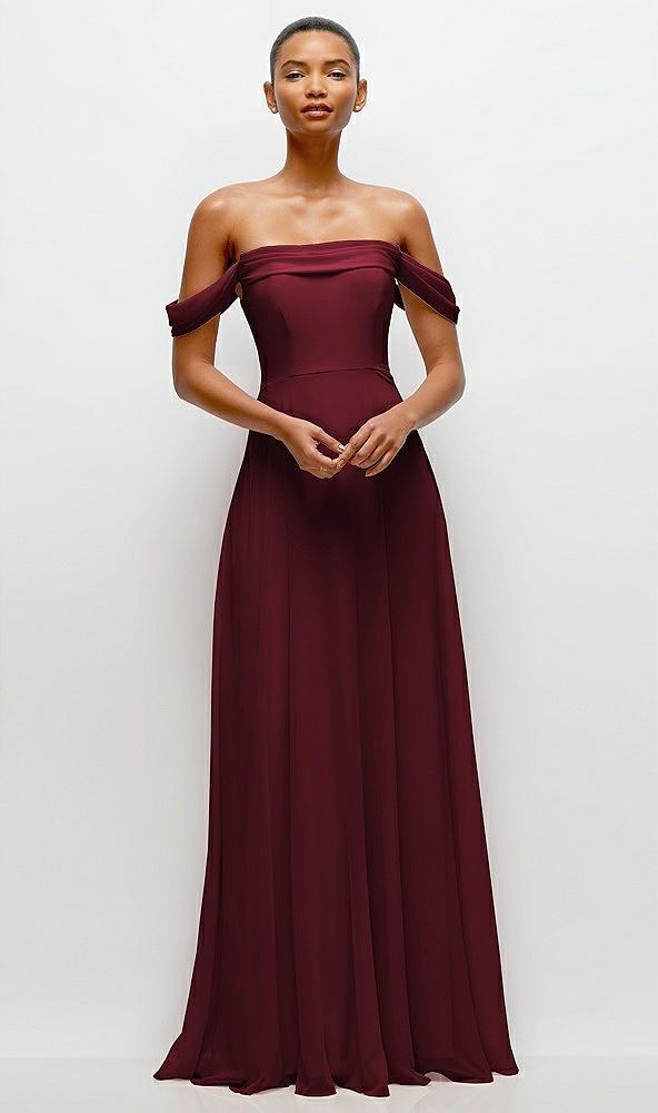 off-the-shoulder draped neckline maxi dress