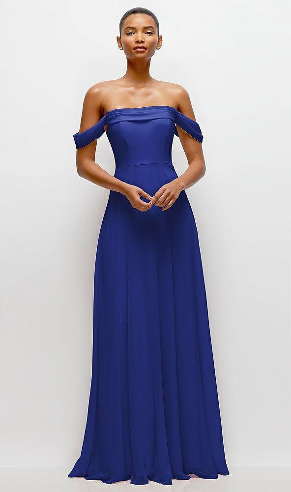 off-the-shoulder draped neckline maxi dress