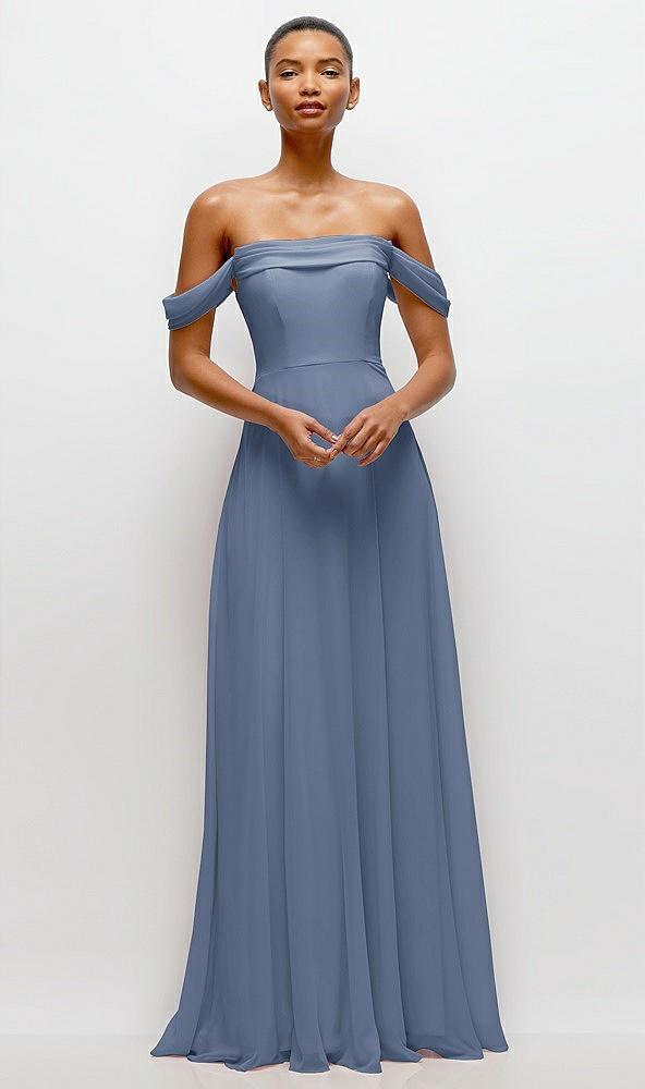 off-the-shoulder draped neckline maxi dress